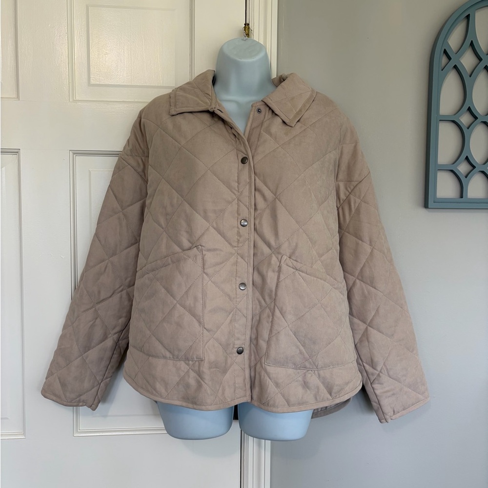 BE COOL Quilted Button-Front Jacket in Taupe - Picture 1 of 4